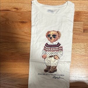 Polo by Ralph Lauren Cream Tee with Bear Graphic